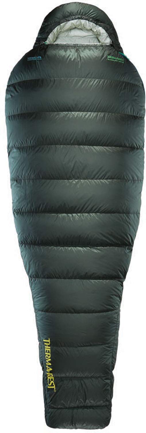 Therm-a-Rest Hyperion 32F packed for ultralight backpacking with compact storage.