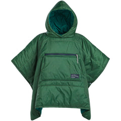 Therm-a-Rest Kids Honcho Poncho worn as a hoodie for cozy outdoor warmth.