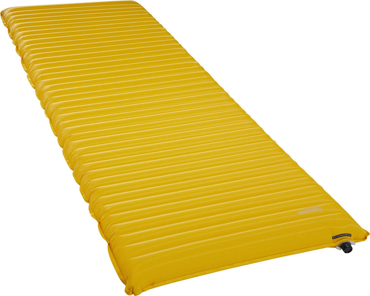Therm-a-Rest NeoAir XLite NXT MAX setup in Solar Flare shows full rectangular sleeping surface and comfort
