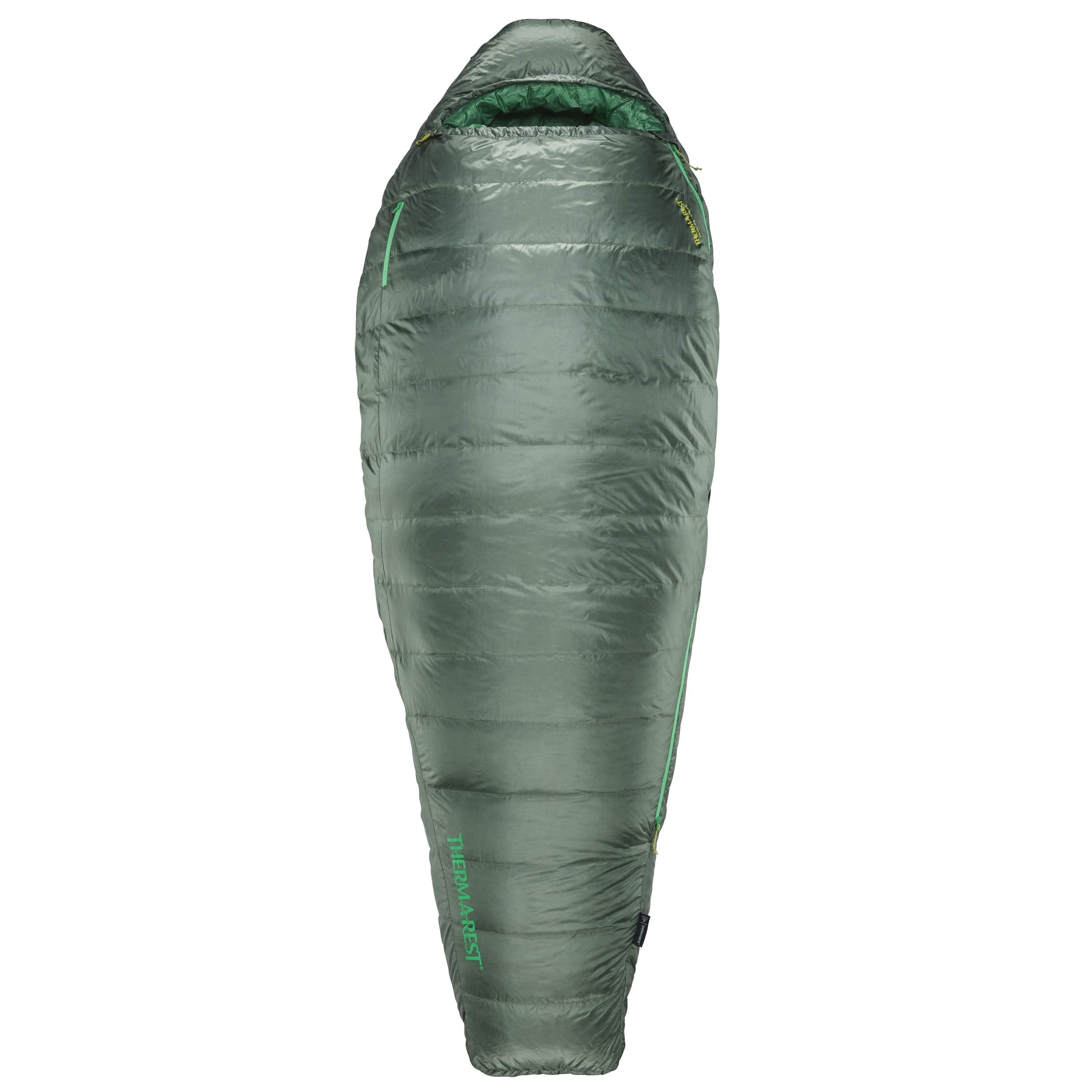 Therm-a-Rest Questar 32F down insulation detail highlighting moisture resistance.