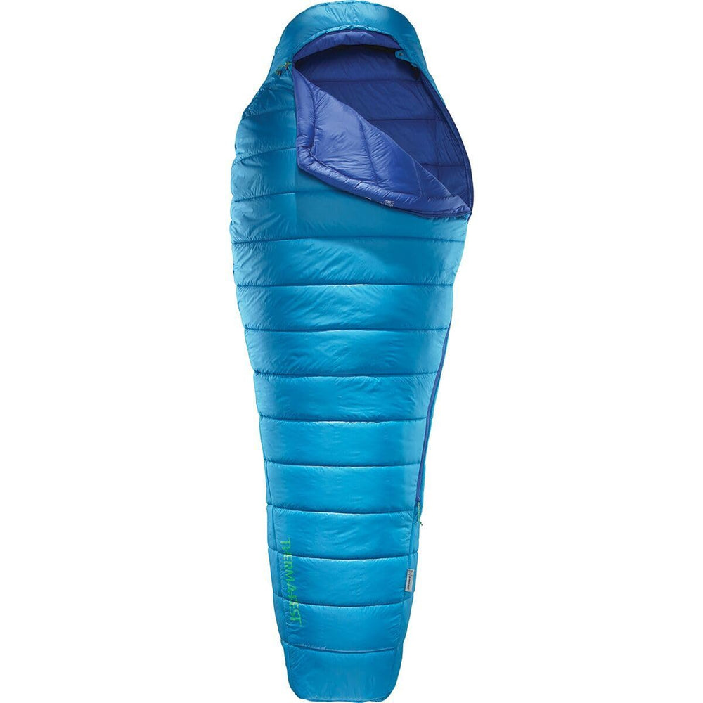 Therm-a-Rest Space Cowboy 45F-7C sleeping bag ready for summer camping warmth.