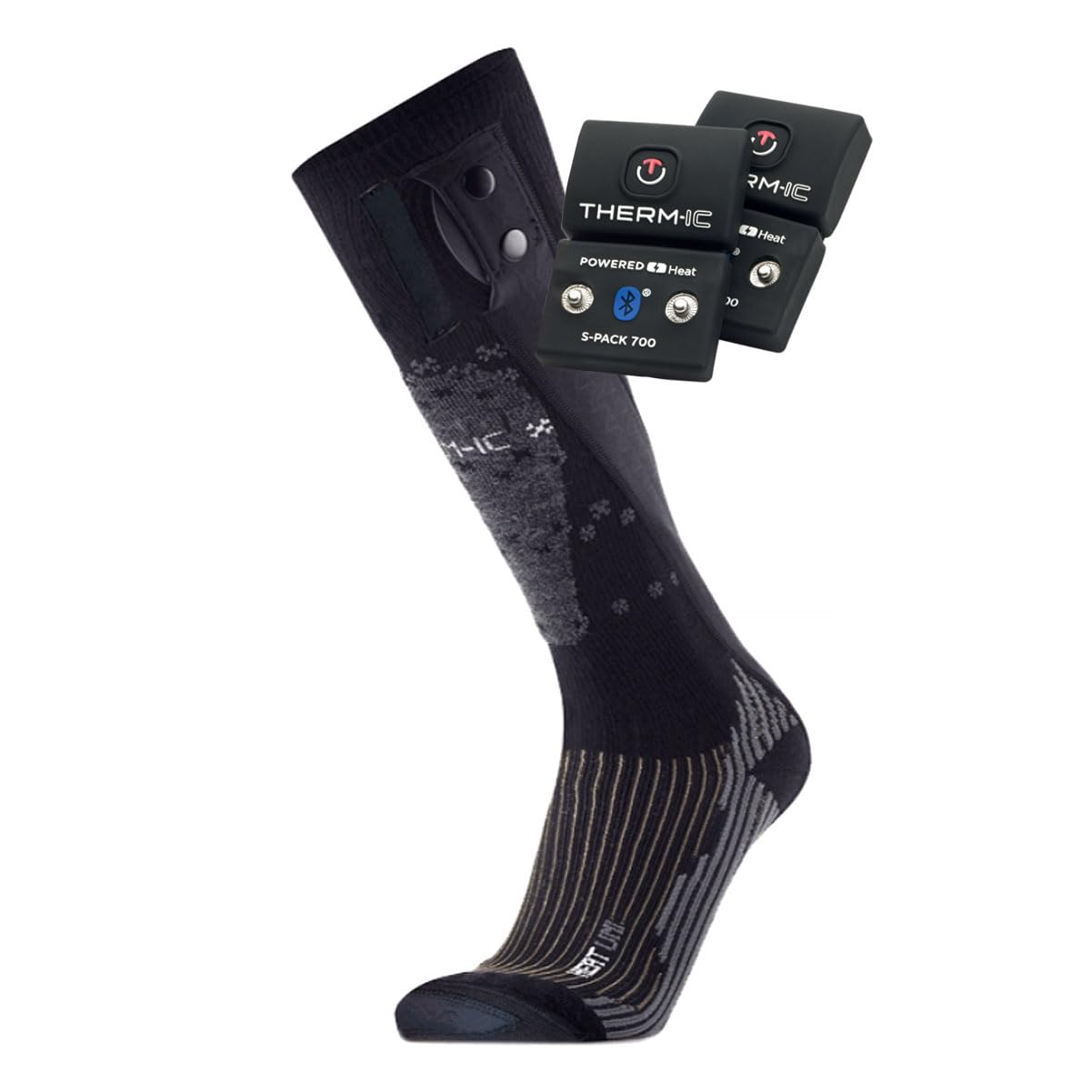 Therm-ic Powersock Heat Uni battery pack shown for extended warmth on the slopes.