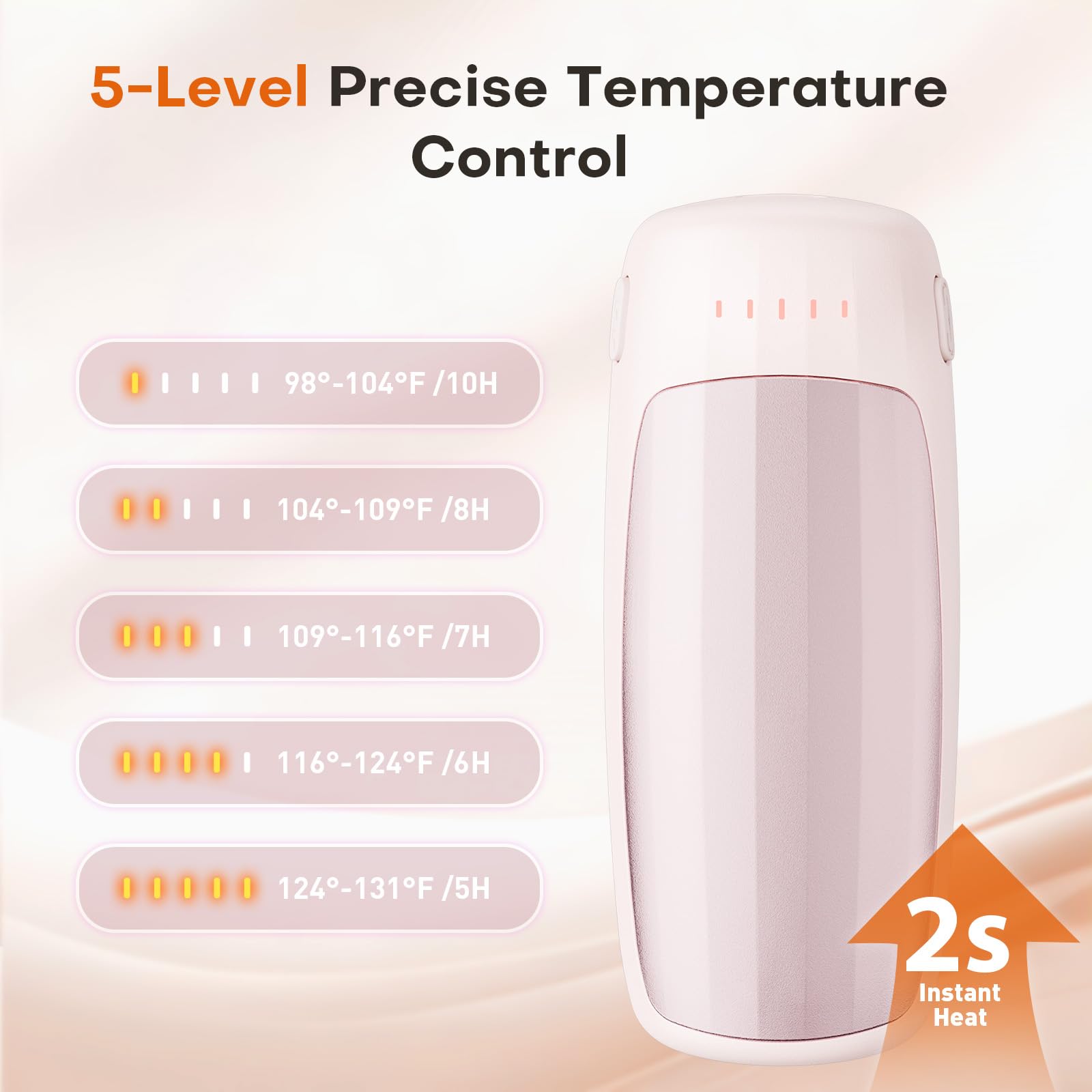 Therova hand warmer showing dual batteries delivering long-lasting heat.