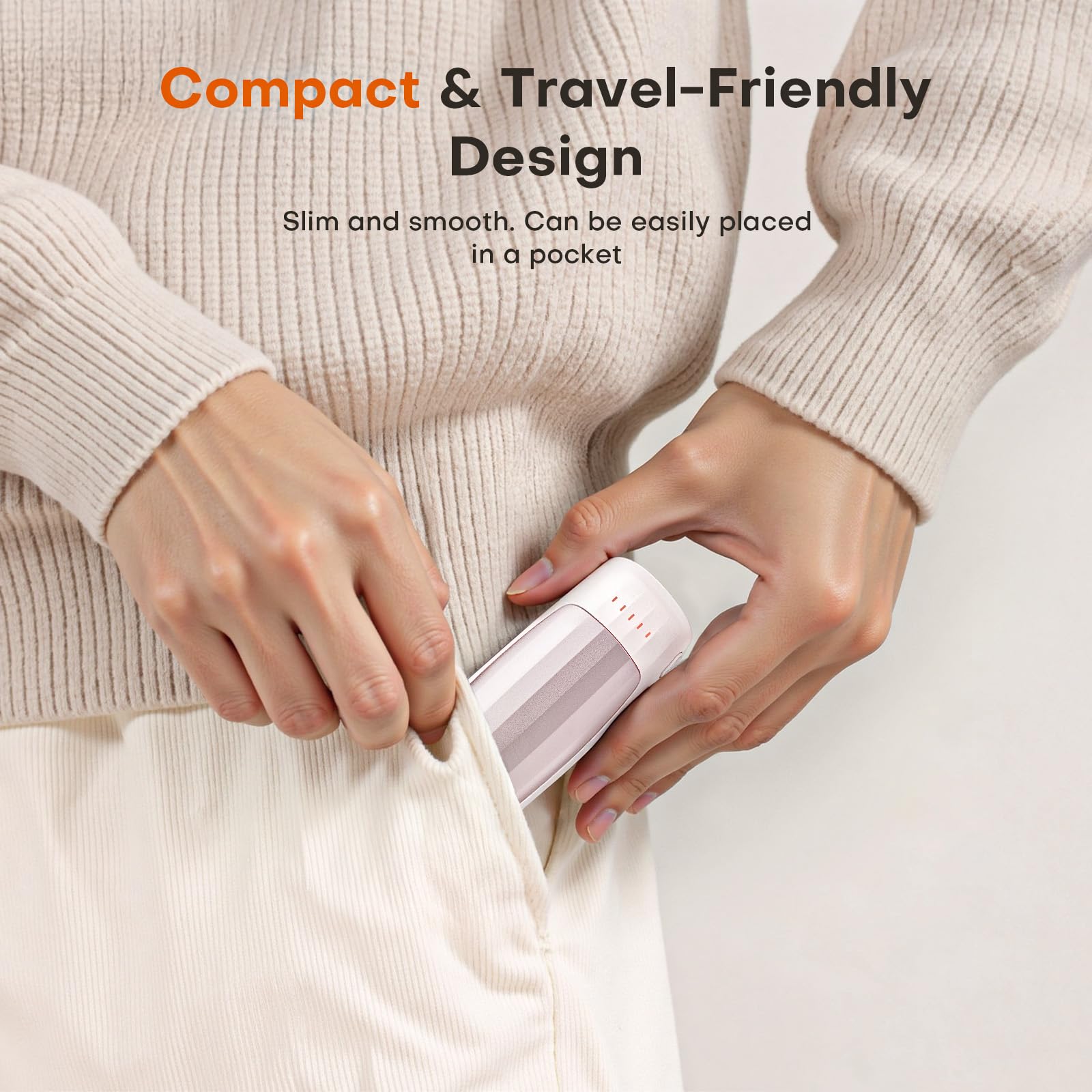 Therova hand warmer ready for travel in a pocket or bag.
