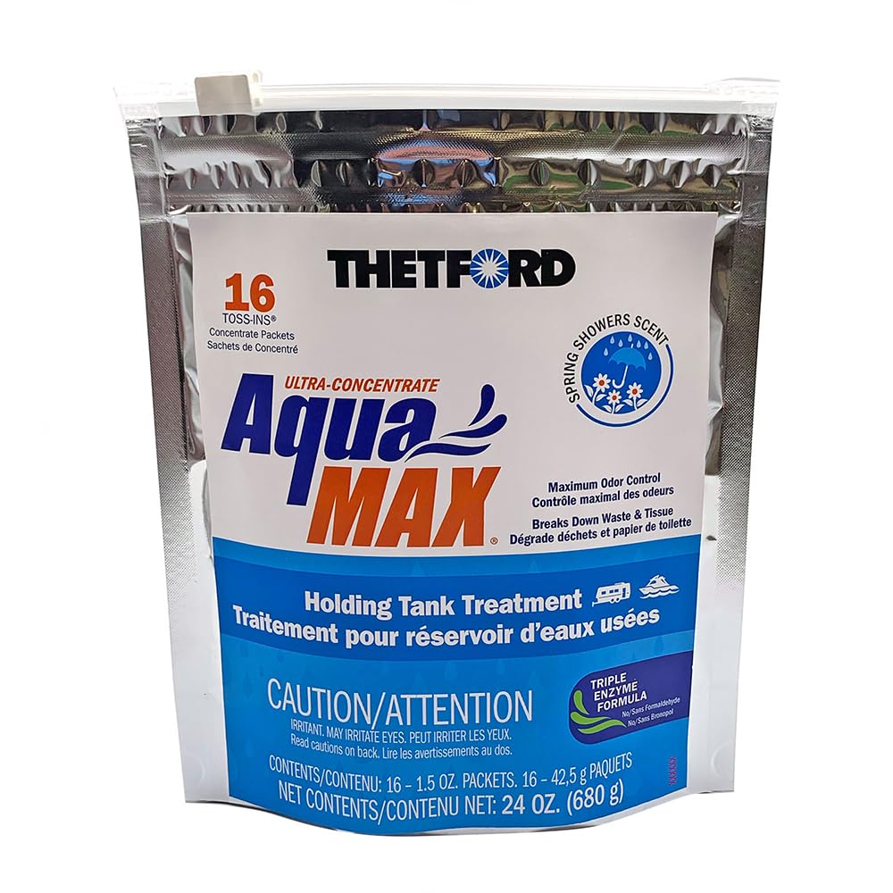 Thetford Aquamax Spring Showers 16-Ct keeps RV tanks smelling fresh and aids digestion