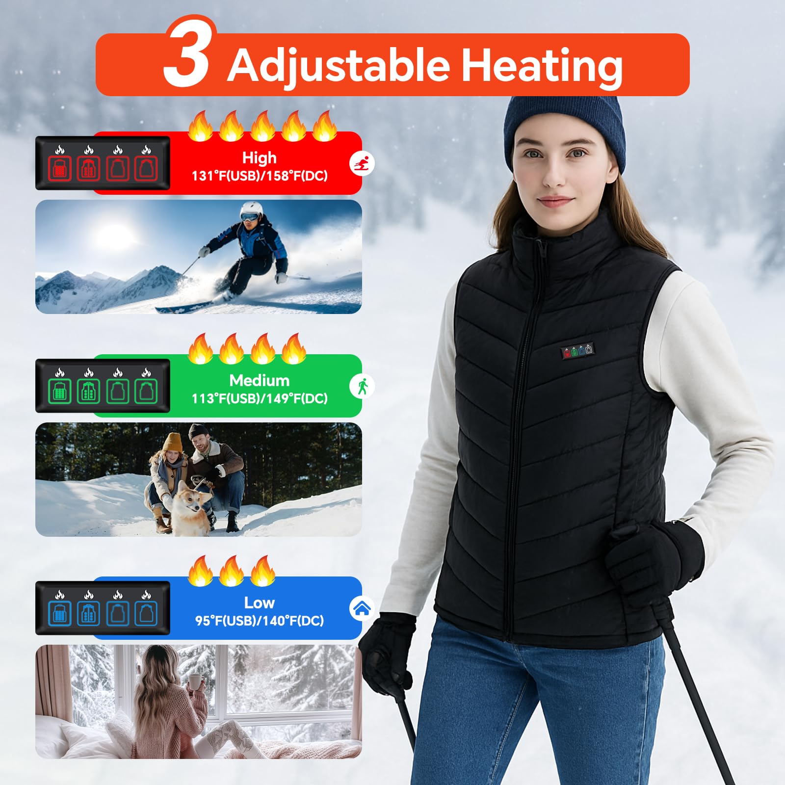 THETHEKU heated vest battery-pack-front demonstrates 30000mAh power and device charging