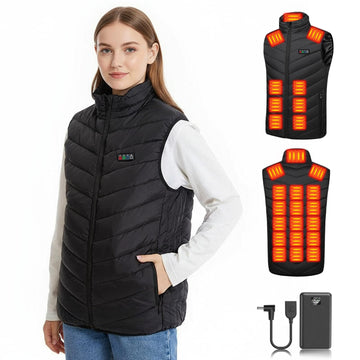THETHEKU heated vest front view highlights 26 heating zones for all-around warmth outdoors