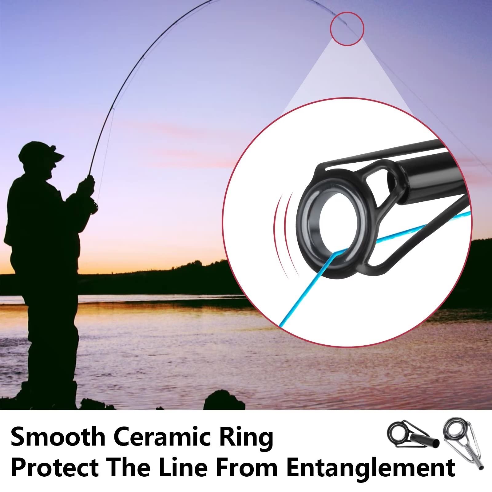 THKFISH rod tip repair kit ceramic ring reduces wear on lines.