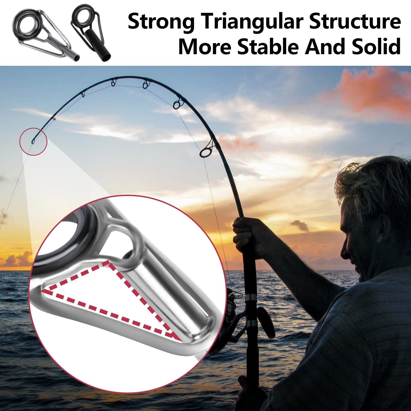 THKFISH rod tip repair kit flared frame promotes smooth line flow.