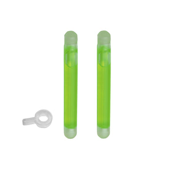 Thill Bobber Brite Glow Stick in green attached to a float for enhanced night fishing visibility