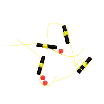 Close-up of Thill bobber stops showing bright yellow color with secure line grip.