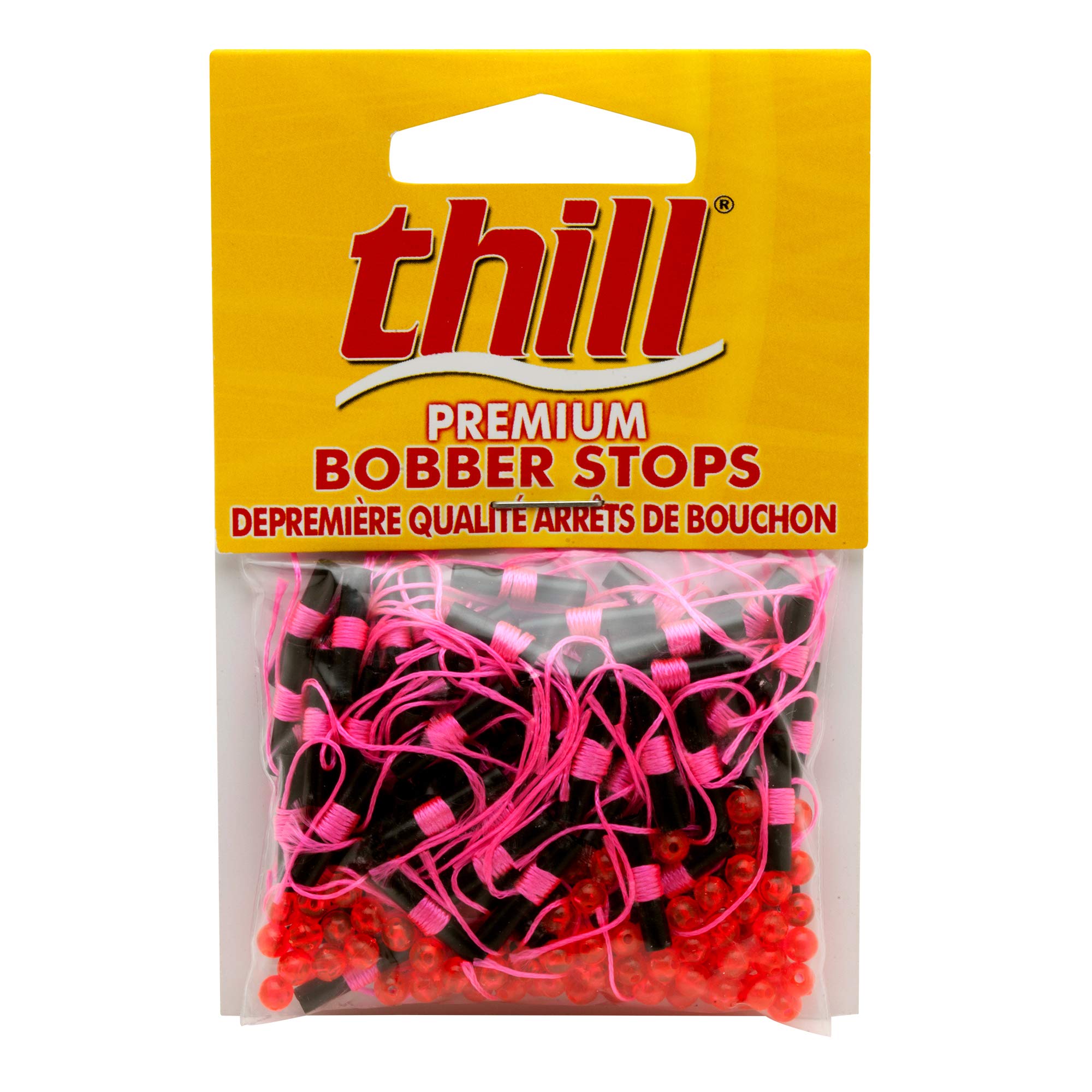 Thill Premium Bobber Stops hot pink high-visibility for fishing.