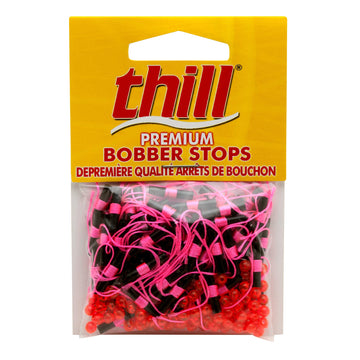 Thill Premium Bobber Stops hot pink high-visibility for fishing.