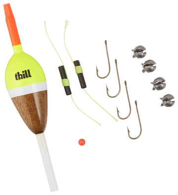 Thill Slip Bobber Rig with crawler/leech hooks enables adjustable depth fishing.