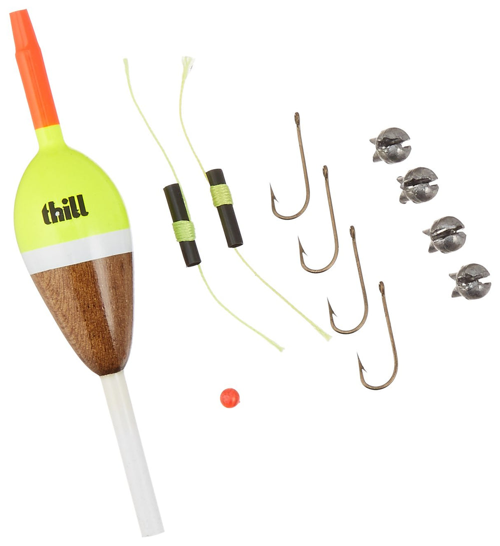 Thill Slip Bobber Rig with crawler/leech hooks enables adjustable depth fishing.