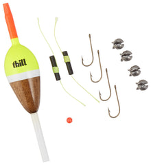 Thill Slip Bobber Rig with crawler/leech hooks enables adjustable depth fishing.