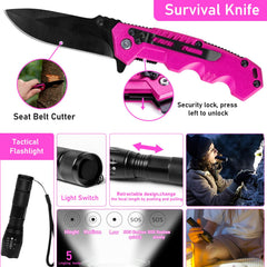 ThinkLearn pink survival kit first aid kit organized for emergencies.