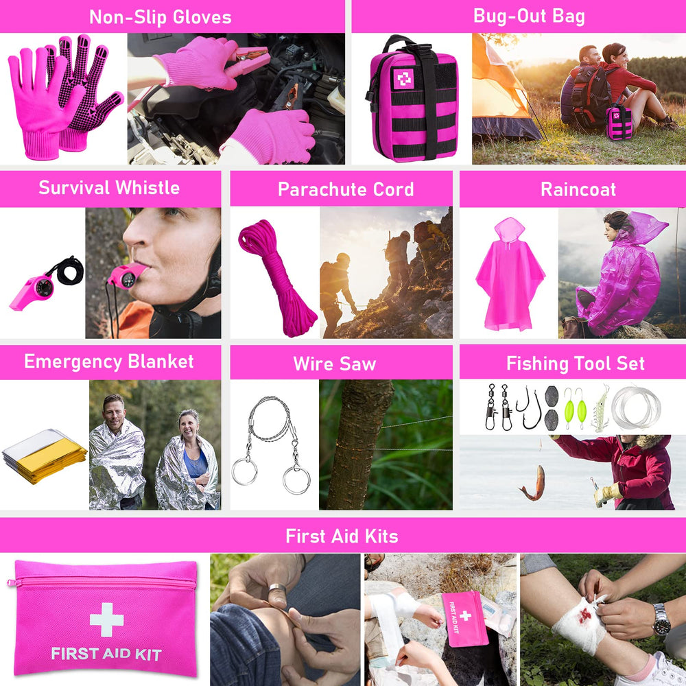 ThinkLearn pink survival kit fishing tools for outdoor angling preparedness.