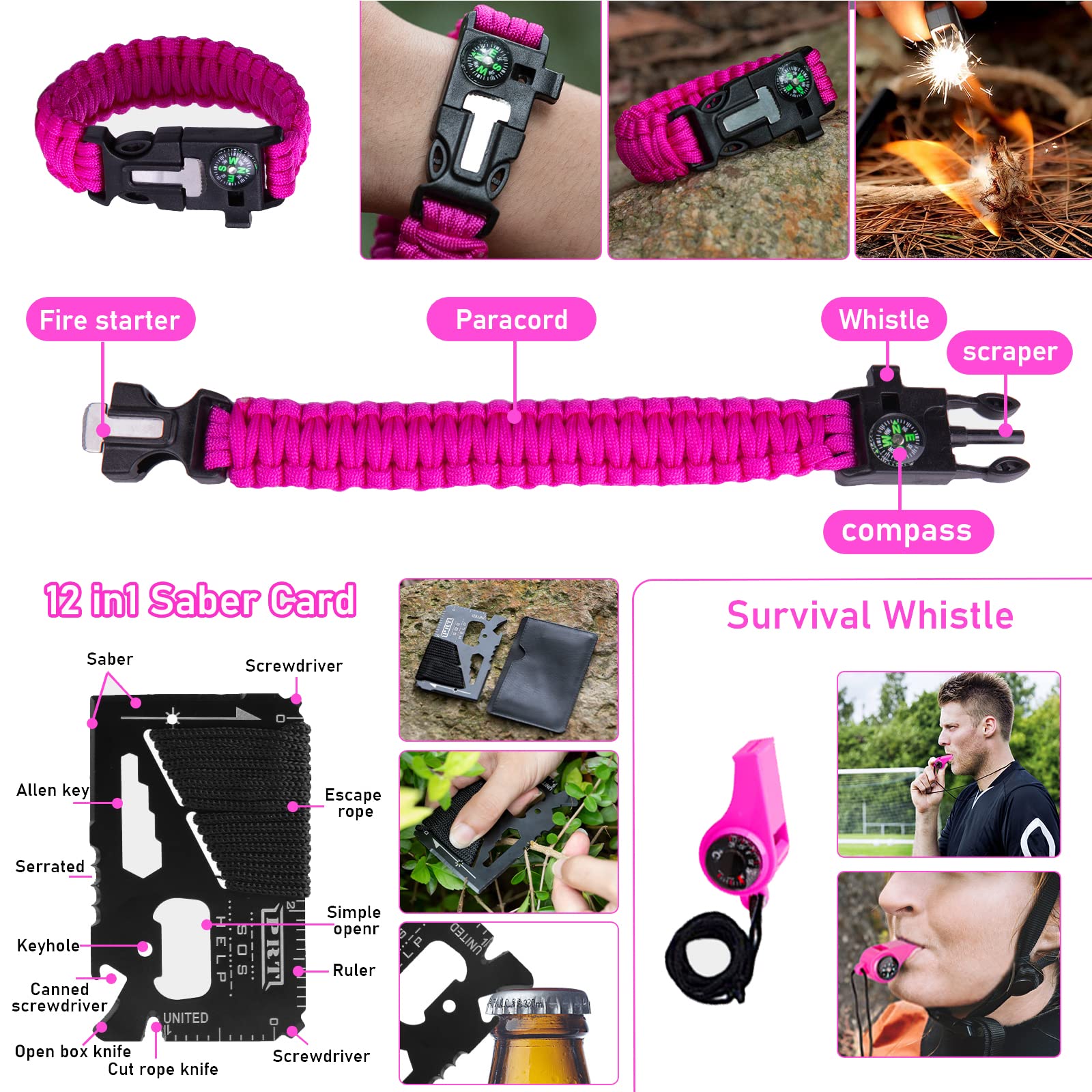 ThinkLearn pink survival kit folding shovel compact outdoor tool.