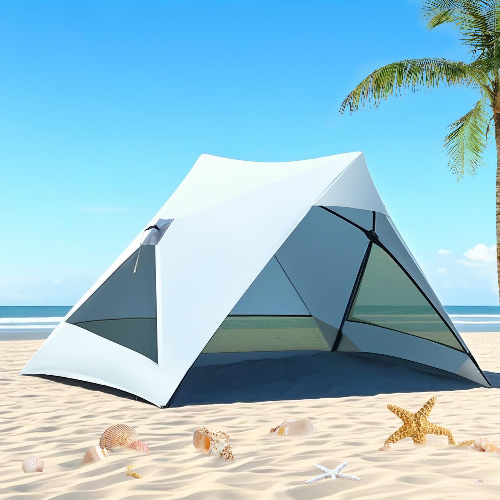 Thinlute Pop Up Beach Tent ready for quick shade at the coast.