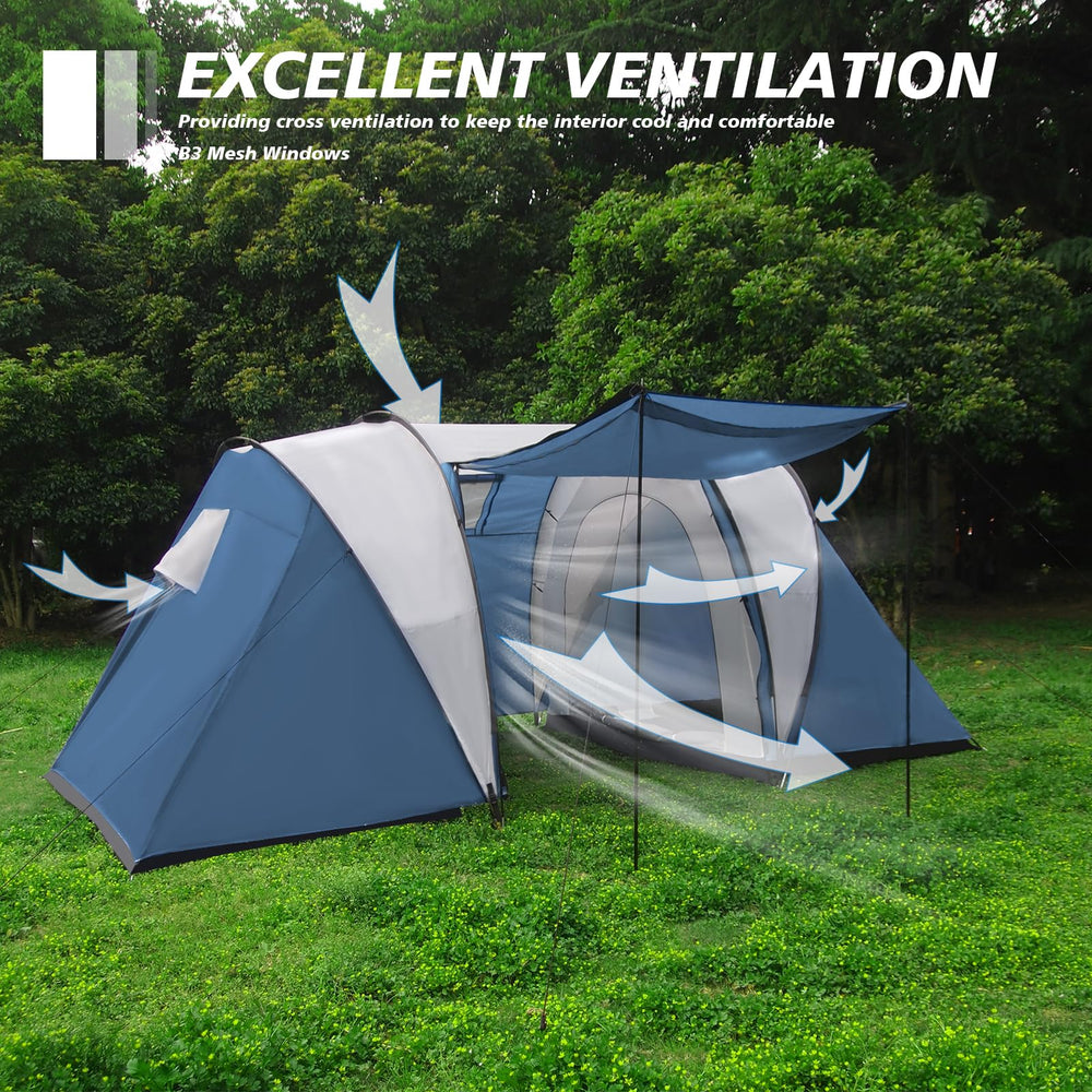 Thinlute tent dual-door design for easy access and airflow