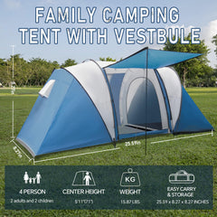 Thinlute tent two-room setup with private sleeping rooms and central living area