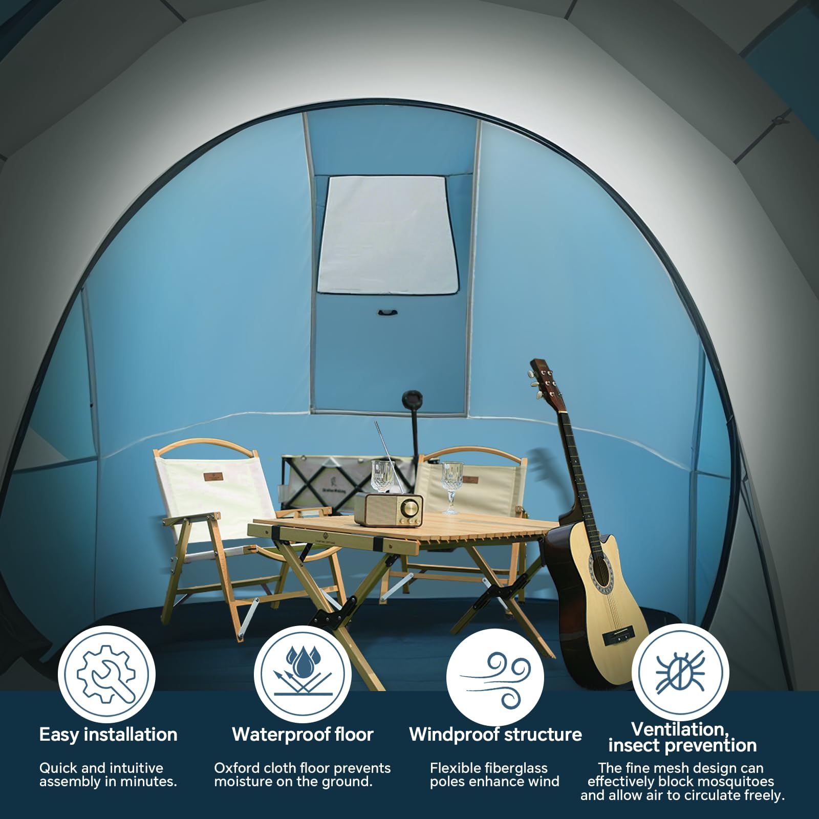Thinlute tent mesh window enhances ventilation and airflow