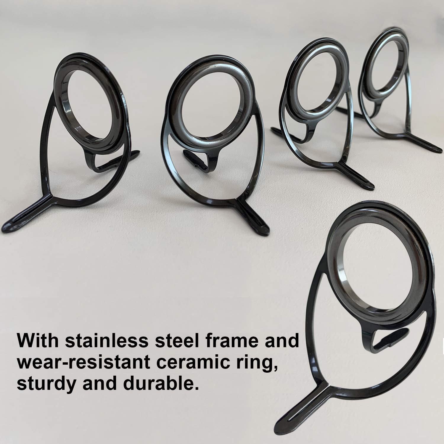 Angled view showing various foot sizes for rod guides