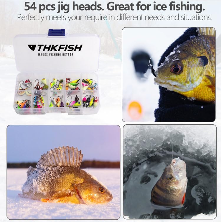 THKFISH storage box keeps 54pcs organized for quick on-ice setup.