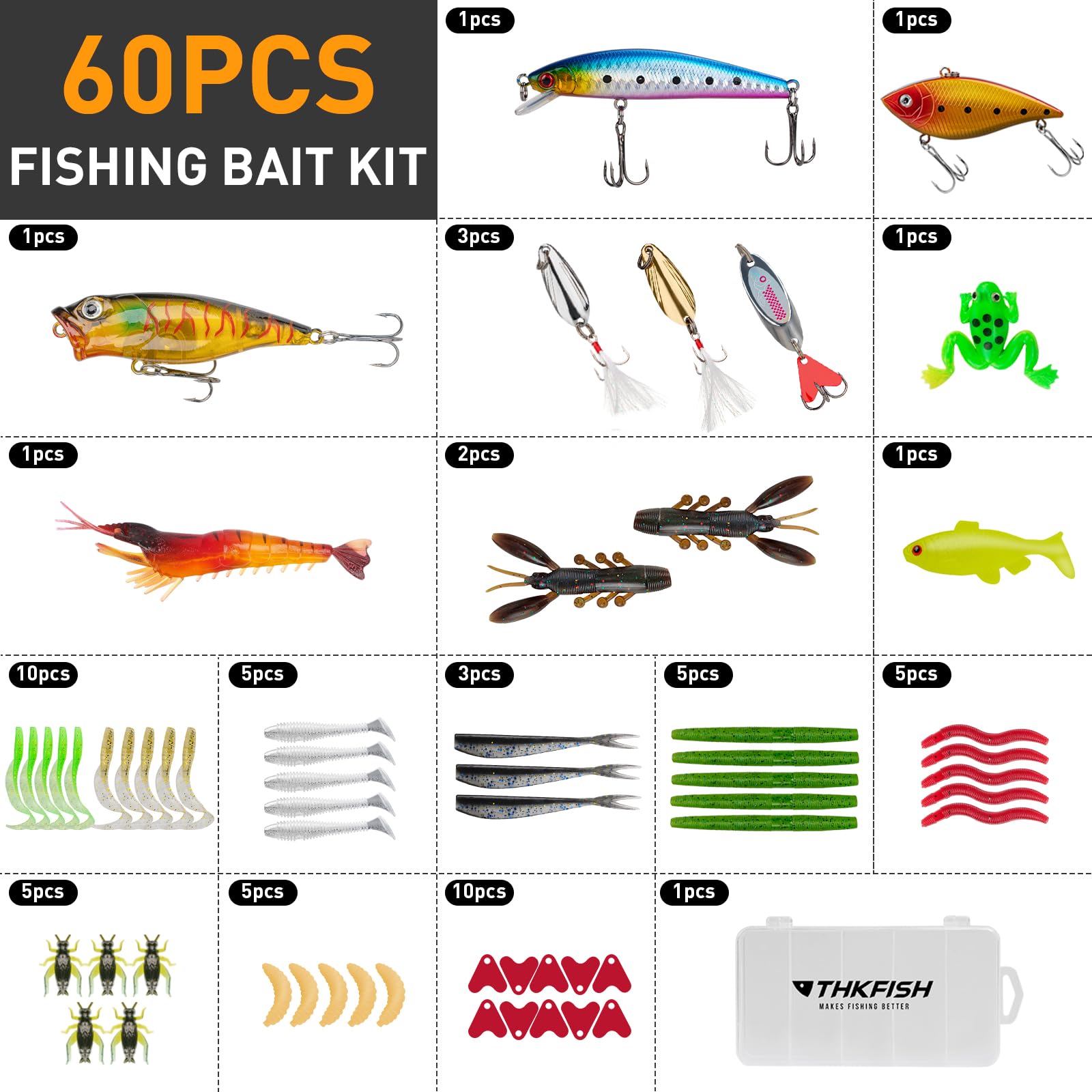60-piece premium lure set for various fish