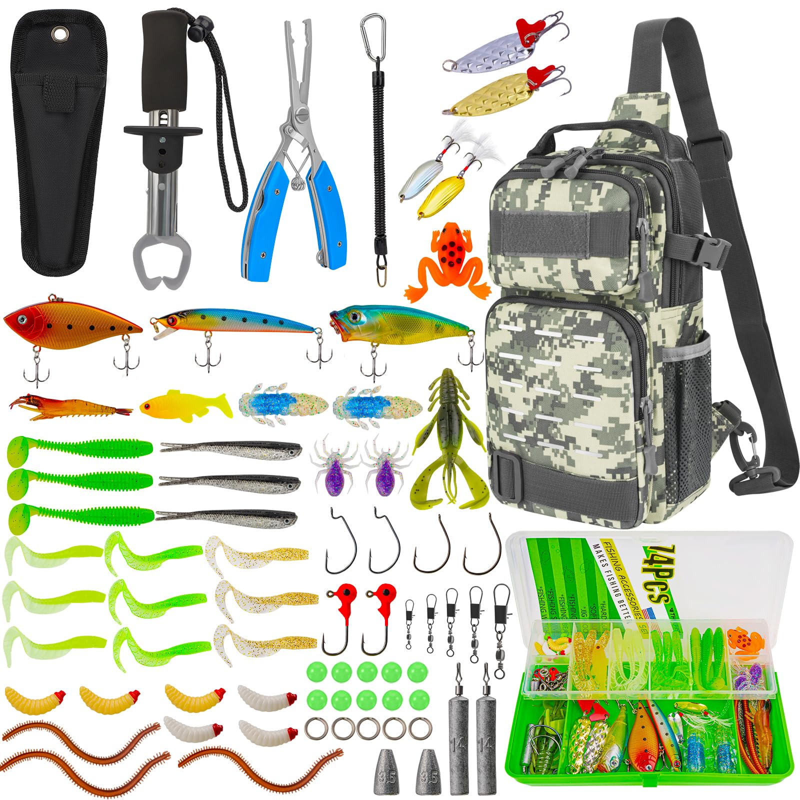 THKFISH 79 Pcs fishing tool kit bag open shows organized tackle storage for easy access