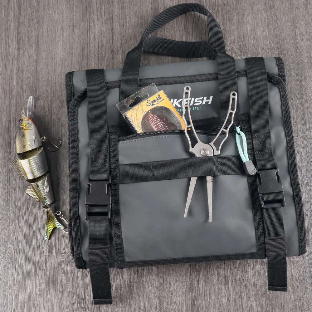 Open view showing 7 large bait binder pockets and transparent PVC windows