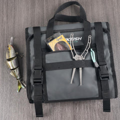 Open view showing 7 large bait binder pockets and transparent PVC windows