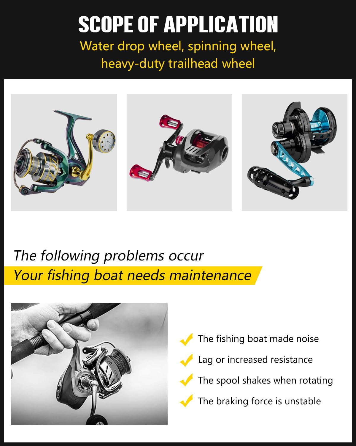 THKFISH cleaning brush and towel support thorough reel surface care.