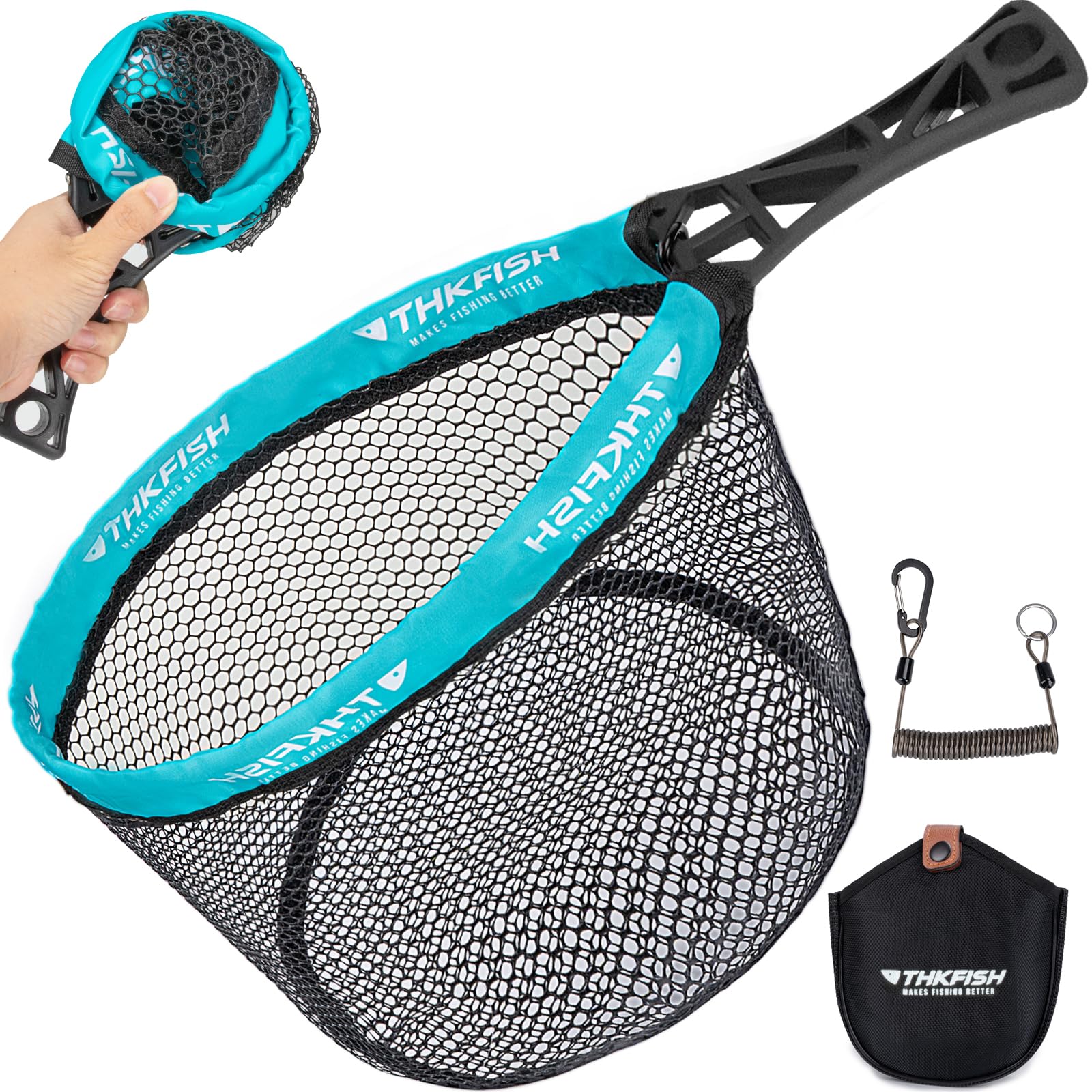 THKFISH foldable fly fishing landing net with ABS handle