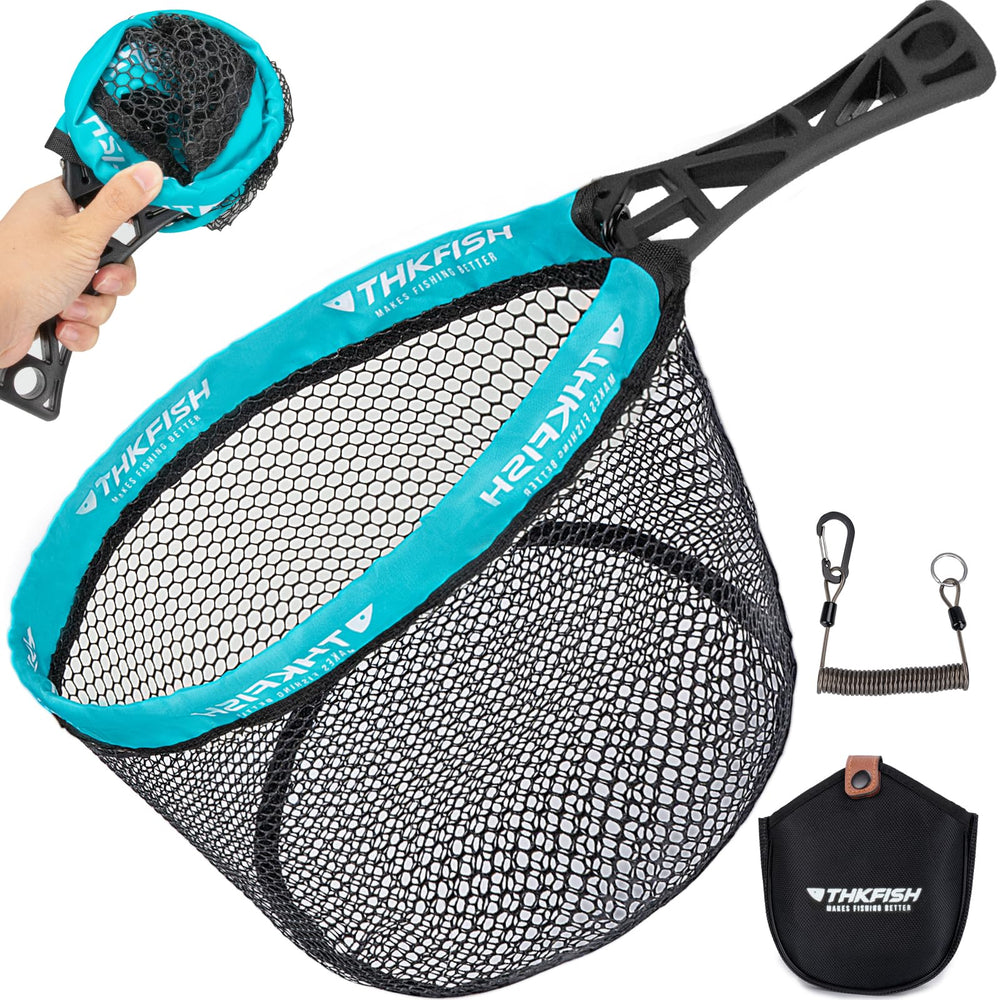 THKFISH foldable fly fishing landing net with ABS handle