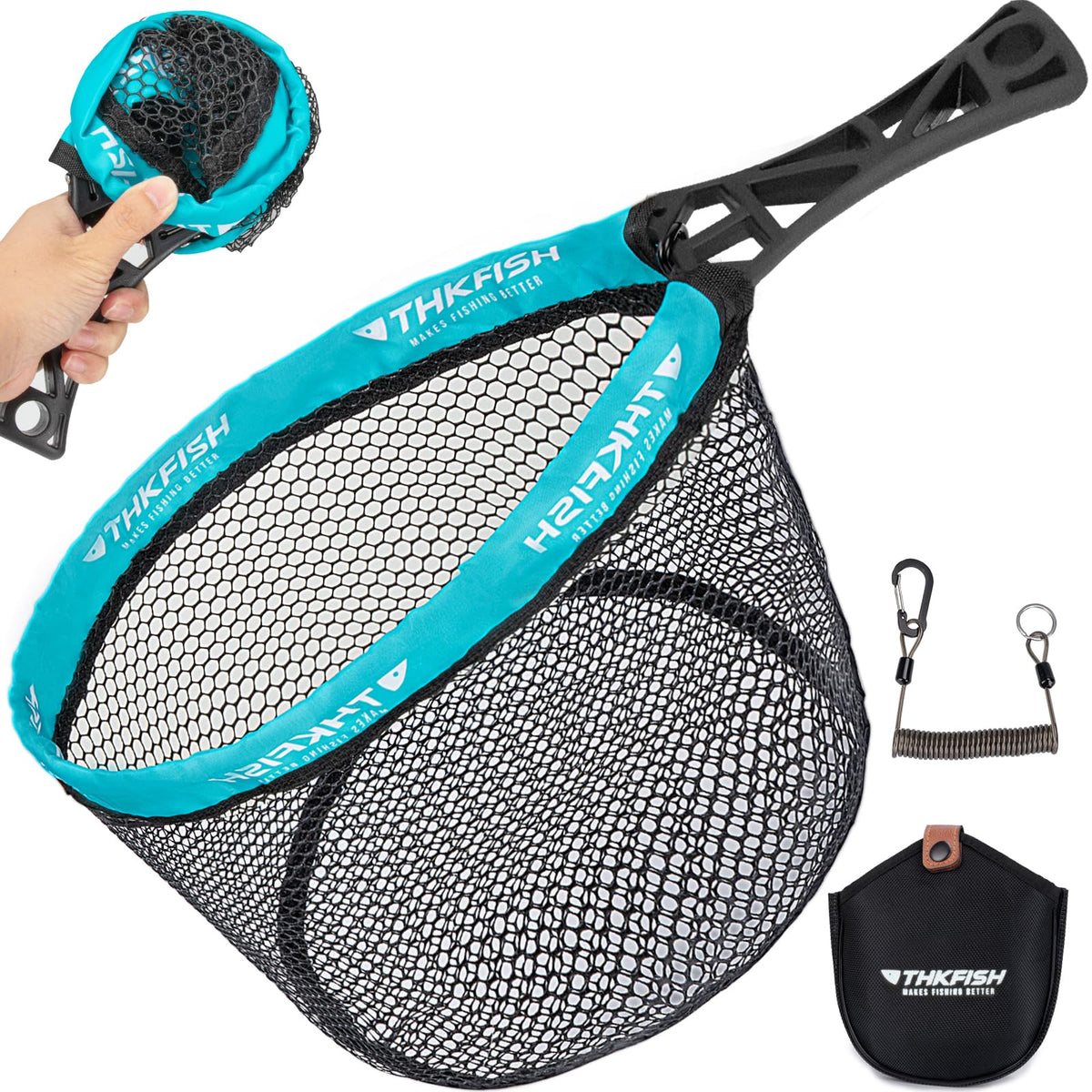 THKFISH foldable fly fishing landing net with ABS handle