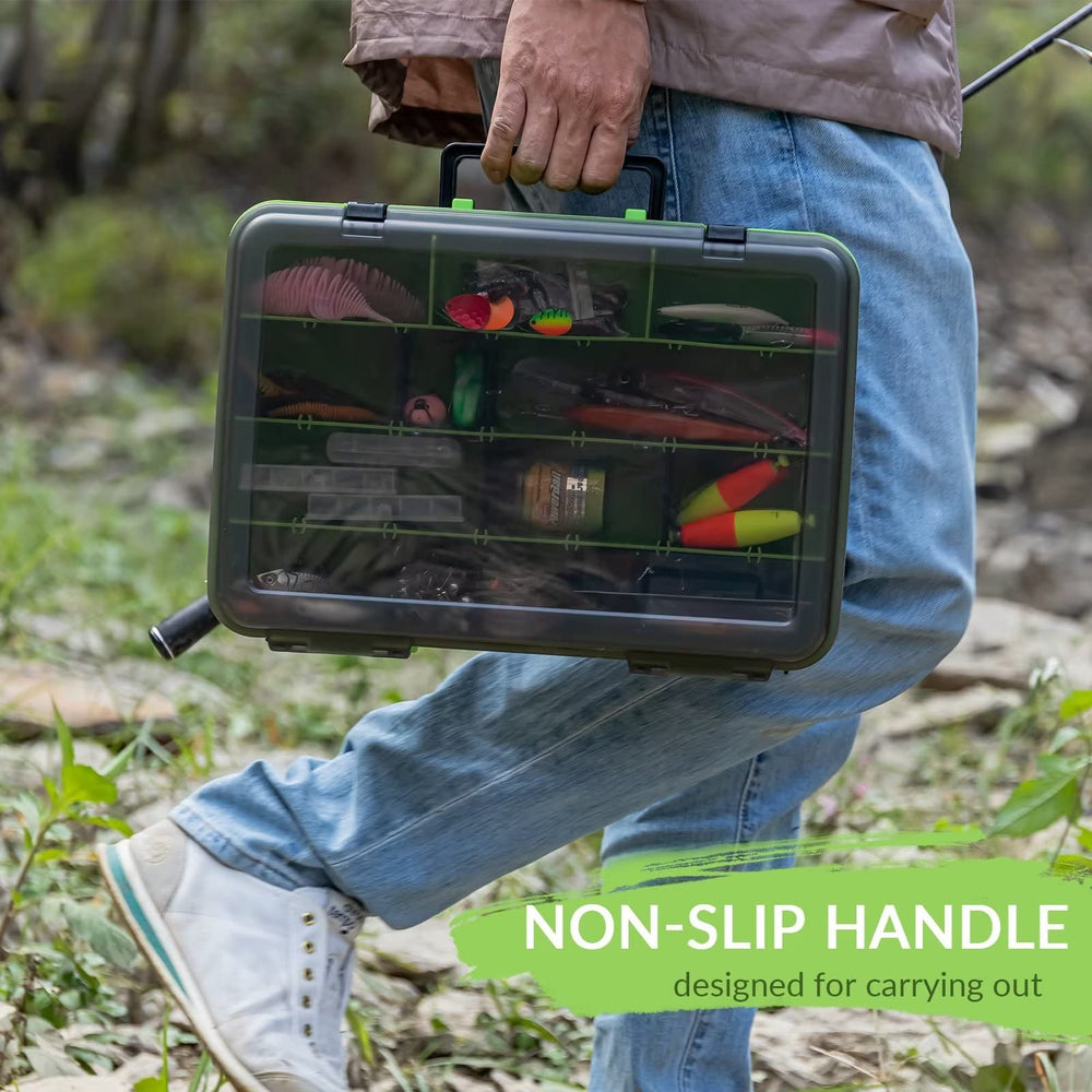 THKFISH tackle box interior with 17 movable dividers for customized organization.