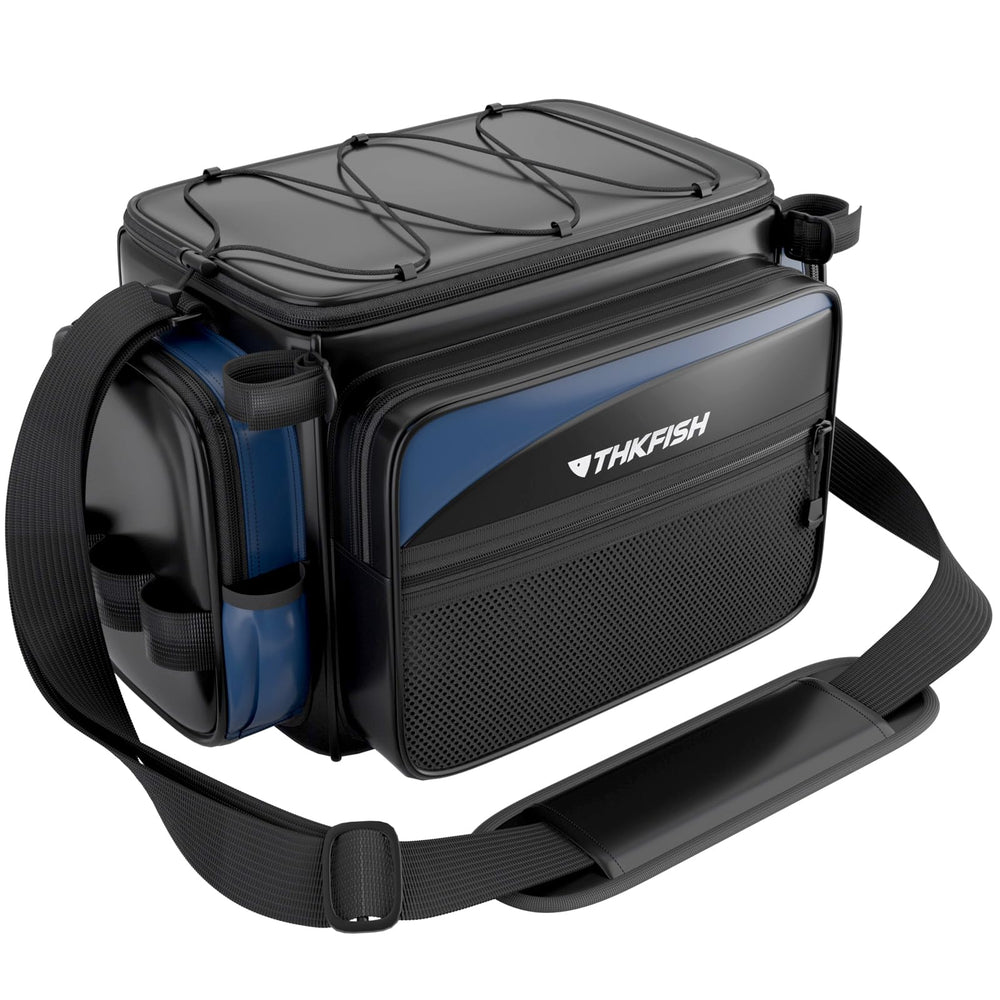 Front view of THKFISH waterproof fishing tackle bag in 1000D PVC material.