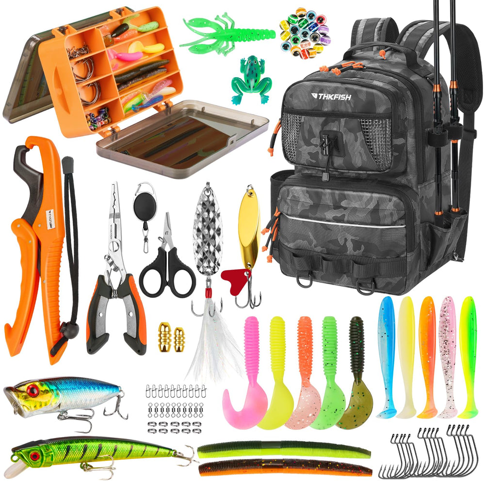 THKFISH fishing backpack with tackle boxes shows organized storage for outdoor anglers