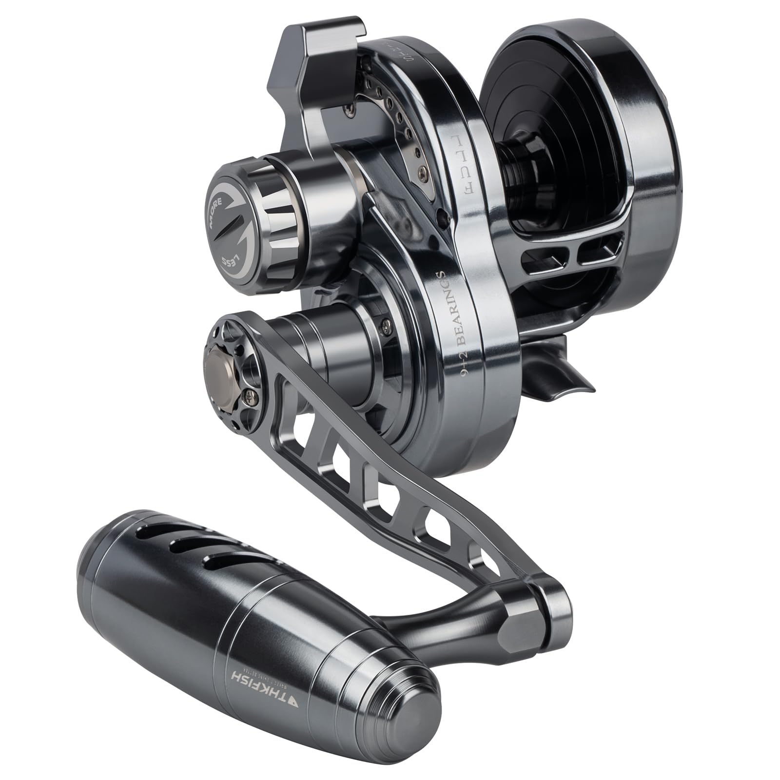 Close-up of stainless steel spool on THKFISH jigging reel