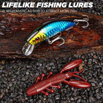 Close-up of crankbait lures and spoons in THKFISH kit