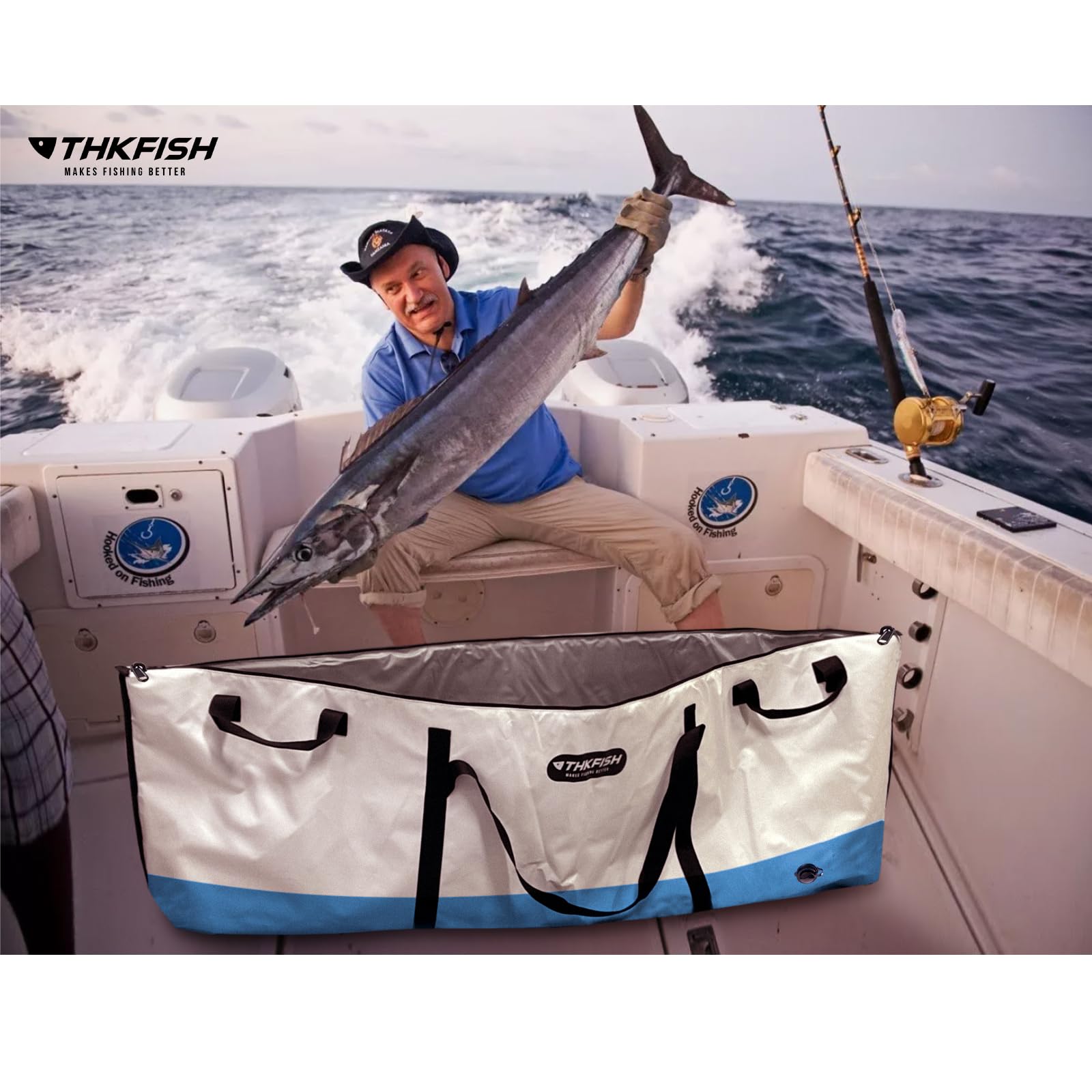 THKFISH cooler bag with mesh pocket back for easy gear storage.