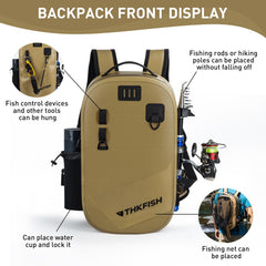THKFISH IPX8 waterproof backpack rod holder in use for hands-free fishing