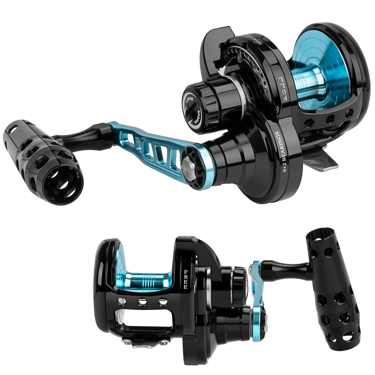 THKFISH slow-pitch jigging reel side view shows sturdy construction for saltwater wear