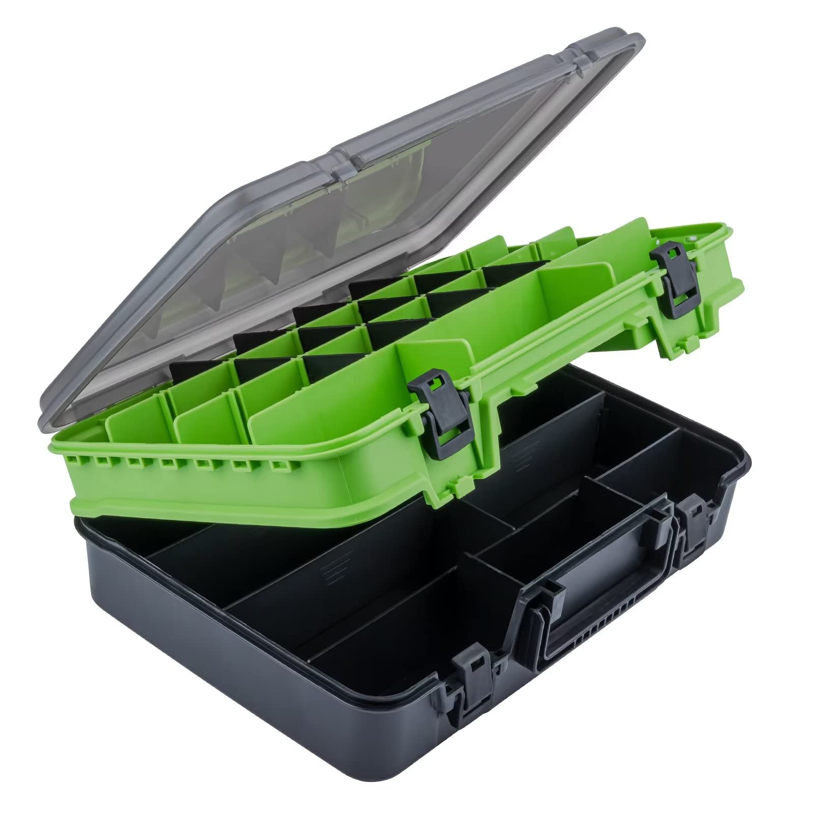 THKFISH double-layer tackle box with open lid for quick access on boat trips.