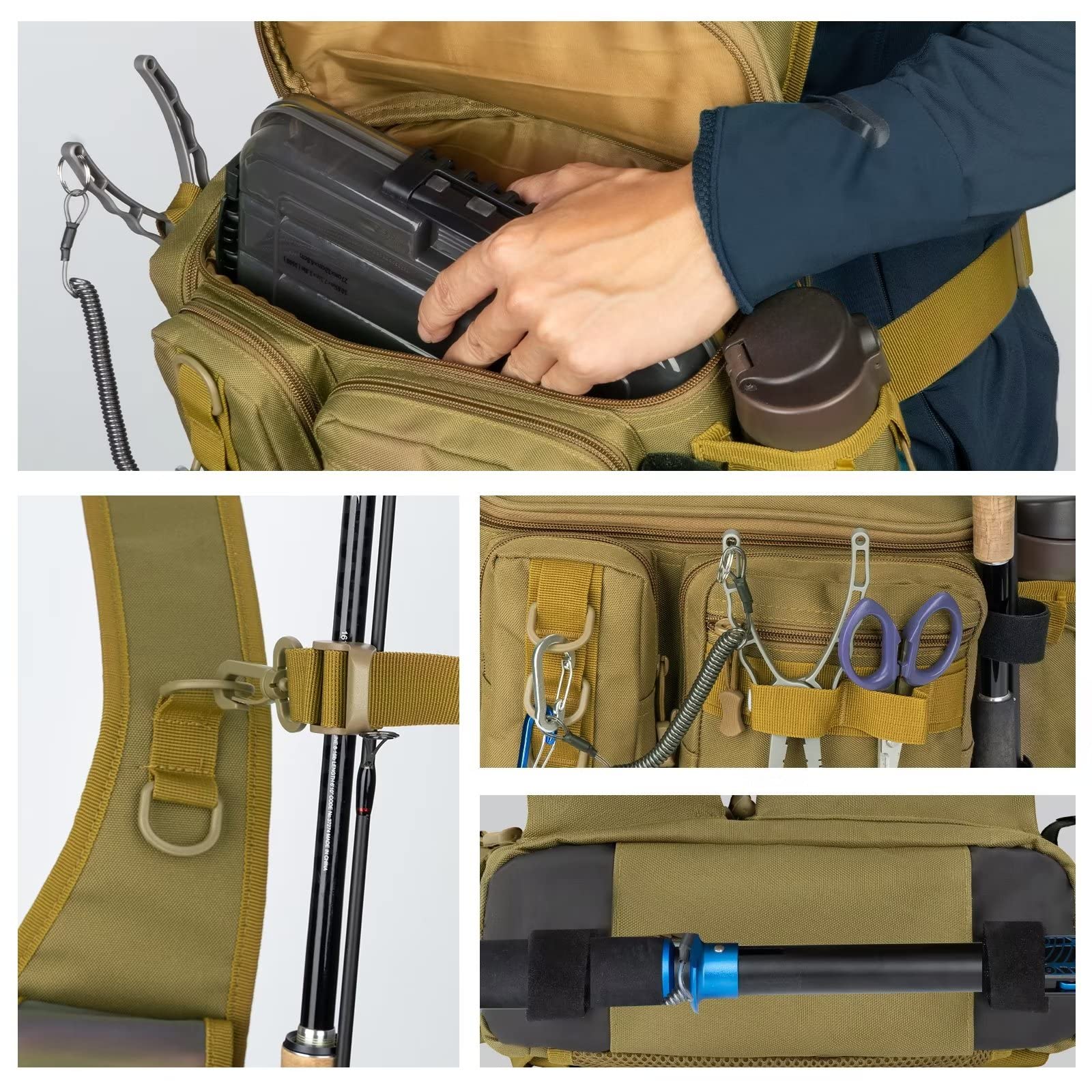 THKFISH tackle bag interior compartments illustrate secure, configurable storage for tools and lines