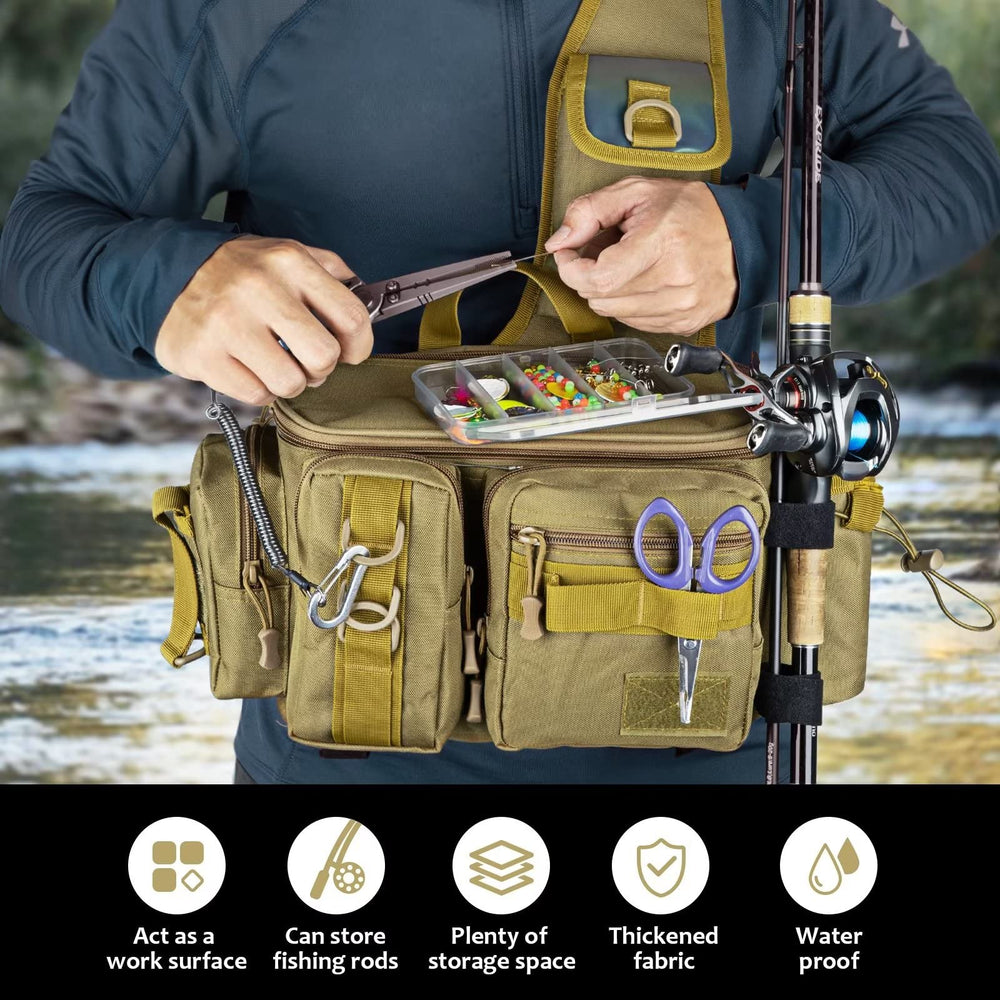 THKFISH tackle bag adjustable shoulder strap demonstrates comfortable wear during long treks