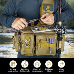THKFISH tackle bag adjustable shoulder strap demonstrates comfortable wear during long treks