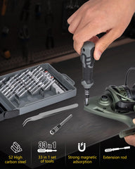 38-in-1 electric screwdriver with magnetic bits for reel maintenance